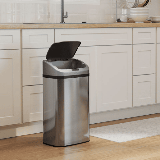 HOMCOM Balde de Lixo Automático para Cozinha 48 L Aço Inoxidável Sensor Infravermelho Fechamento Automático Antimarcas de Dedos para Escritório 33x25x69 cm Prata