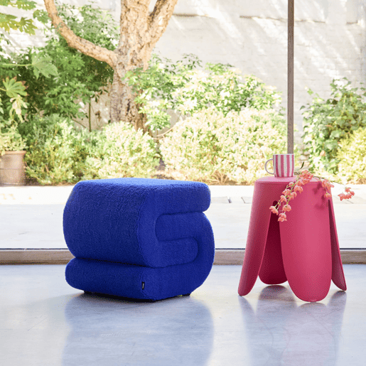Banco revestido em tecido bouclé Azul - 43x47x45 cm