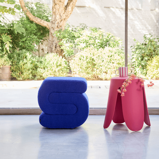 Banco revestido em tecido bouclé Azul - 43x47x45 cm