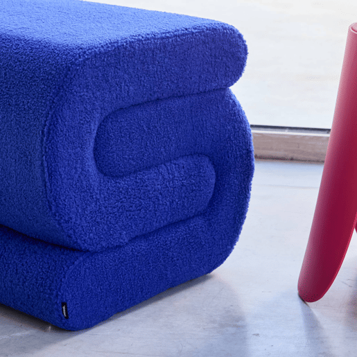 Banco revestido em tecido bouclé Azul - 43x47x45 cm