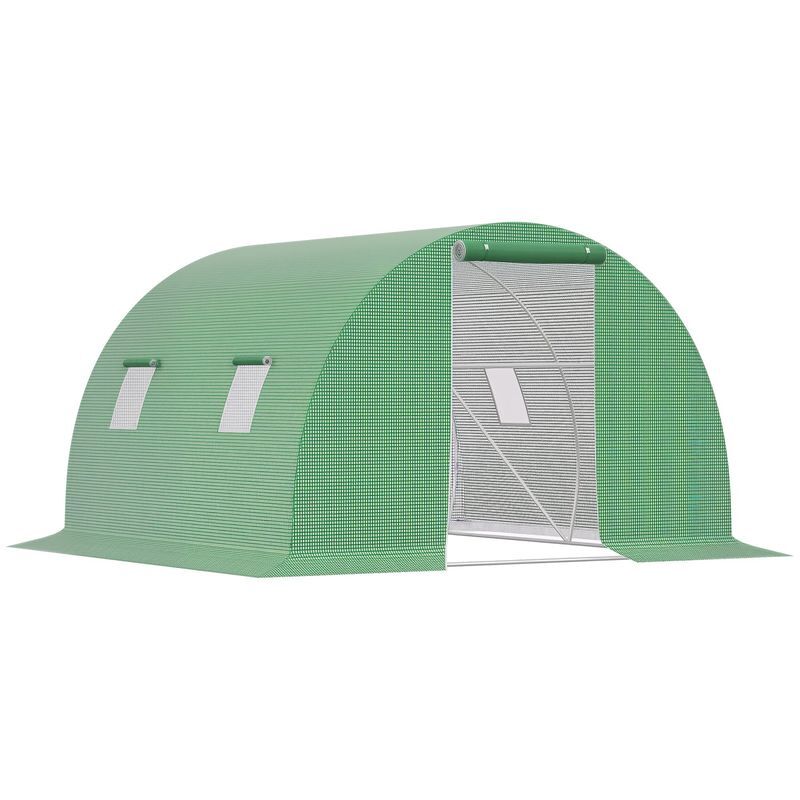 Outsunny invernadero de exterior 3x3x2 m, invernadero de túnel con puerta enrollable, 4 ventanas de malla, cubierta pe 140g/m² y marco de acero galvanizado, anti-uv, impermeable, para cultivos, verde