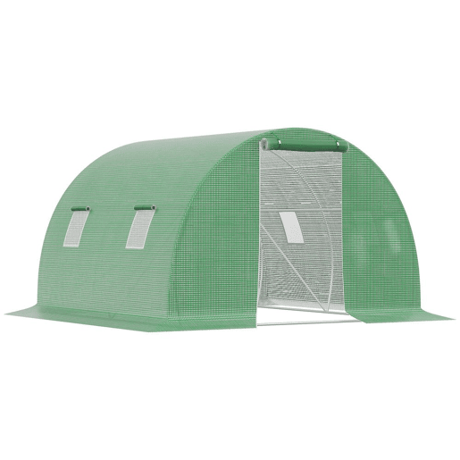 Outsunny Estufa de Exterior 3x3x2 m, Estufa de Túnel com Porta Enrolável, 4 Janelas de Rede, Cobertura em PE 140gm² e Estrutura de Aço Galvanizado, Anti-UV, Impermeável, para Cultivo, Verde