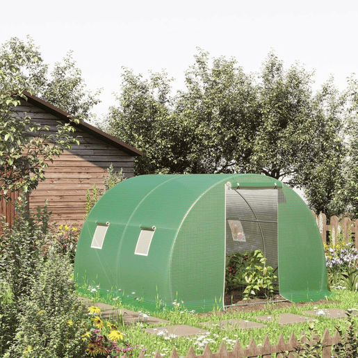 Outsunny Estufa de Exterior 3x3x2 m, Estufa de Túnel com Porta Enrolável, 4 Janelas de Rede, Cobertura em PE 140gm² e Estrutura de Aço Galvanizado, Anti-UV, Impermeável, para Cultivo, Verde