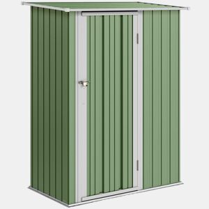 Outsunny Abrigo de Jardim 1,07? 142x84x189 cm Abrigo de Armazenamento Galvanizado Abrigo de Ferramentas com Teto Inclinado e Porta para Varanda Exterior Verde Claro