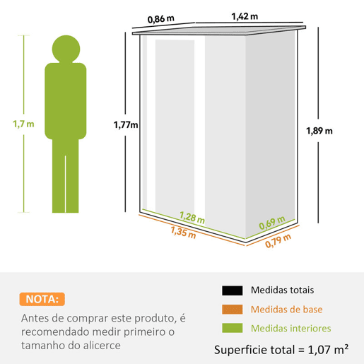 Outsunny Abrigo de Jardim 1,07? 142x84x189 cm Abrigo de Armazenamento Galvanizado Abrigo de Ferramentas com Teto Inclinado e Porta para Varanda Exterior Verde Claro