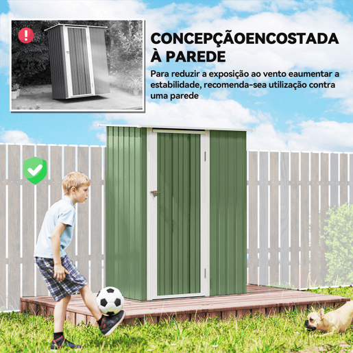 Outsunny Abrigo de Jardim 1,07? 142x84x189 cm Abrigo de Armazenamento Galvanizado Abrigo de Ferramentas com Teto Inclinado e Porta para Varanda Exterior Verde Claro