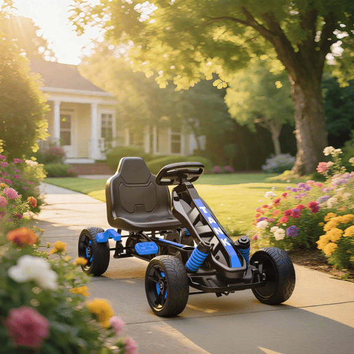 AIYAPLAY Kart a Pedais para Crianças a Partir dos 3 Anos Kart com Embraiagem Automática Travão Rodas Antiderrapantes em EVA e Estrutura Metálica Carga 50 kg 100x59x60,5 cm Azul