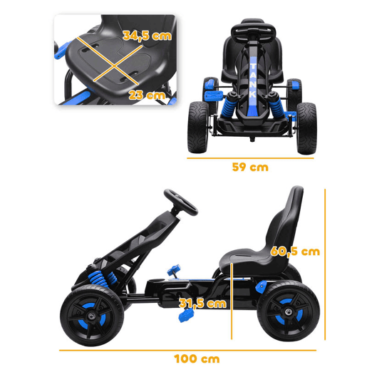 AIYAPLAY Kart a Pedais para Crianças a Partir dos 3 Anos Kart com Embraiagem Automática Travão Rodas Antiderrapantes em EVA e Estrutura Metálica Carga 50 kg 100x59x60,5 cm Azul