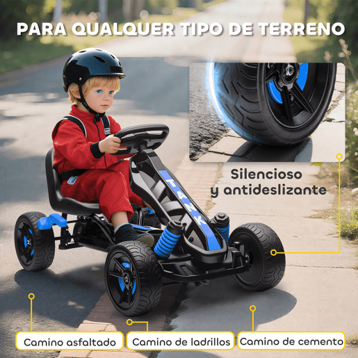 AIYAPLAY Kart a Pedais para Crianças a Partir dos 3 Anos Kart com Embraiagem Automática Travão Rodas Antiderrapantes em EVA e Estrutura Metálica Carga 50 kg 100x59x60,5 cm Azul