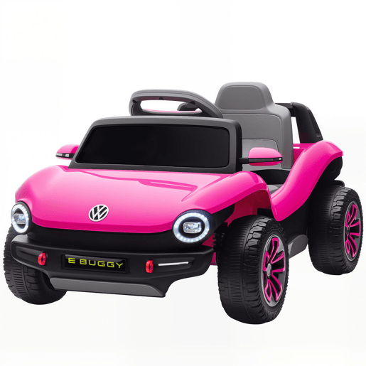 AIYAPLAY Carro Elétrico para Crianças acima de 3 Anos Volkswagen E-Buggy Bateria 12V com Controlo Remoto 2,4 G Rodas com Suspensão Faróis LED Música USB e Motor Duplo 98x56,5x47 cm Rosa