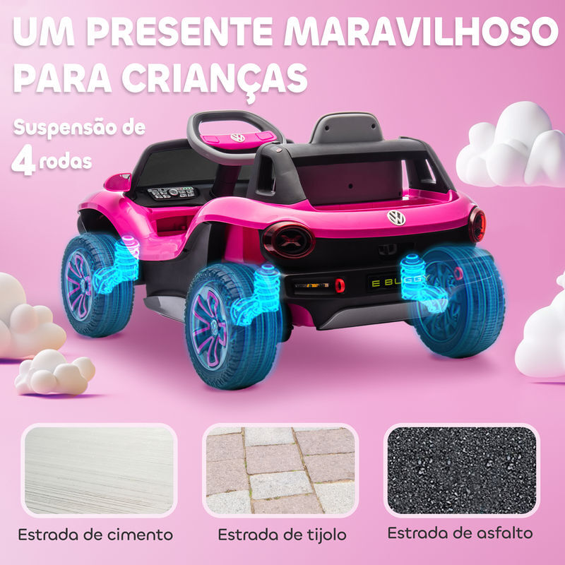 Volkswagen Beetle Infantil AIYAPLAY Coche Eléctrico VW Beetle 12V Para Niños 3 Años – Mando Distancia, Música, Luces, Suspensión, Rosa
