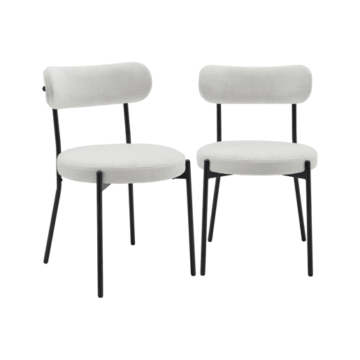 Cadeiras de metal e tecido, set de 2, Livia, Branco, 47x49x76.5 cm