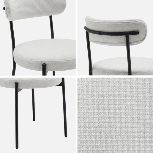 Cadeiras de metal e tecido, set de 2, Livia, Branco, 47x49x76.5 cm