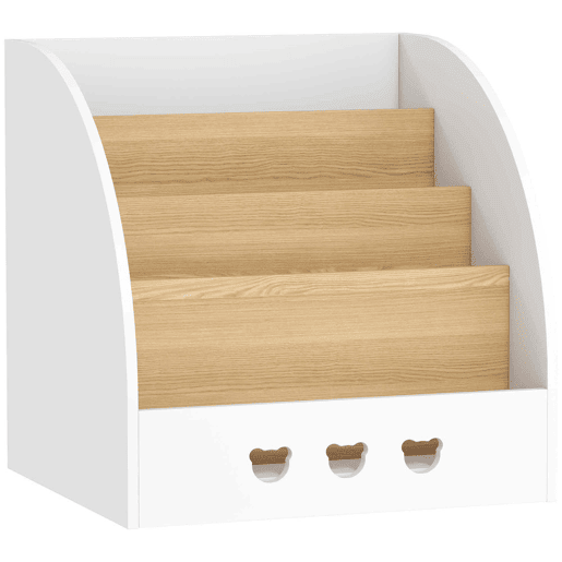AIYAPLAY Estante Infantil para Brinquedos Organizador de Brinquedos de 4 Níveis com Compartimento Oculto para Quarto Infantil Sala de Jogos Creche 60x53x60 cm Branco e Madeira
