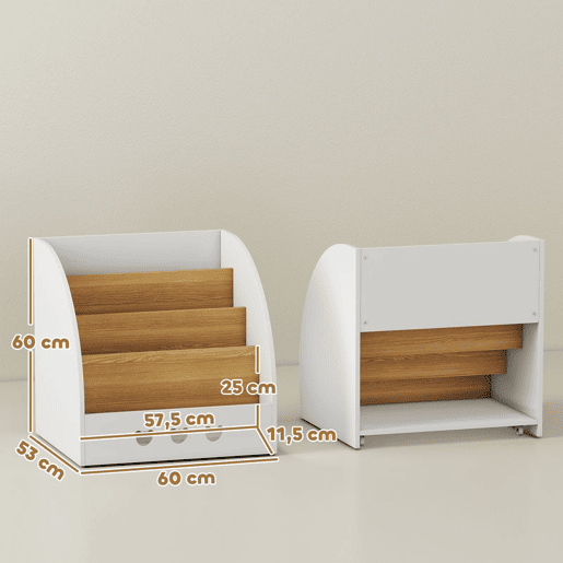 AIYAPLAY Estante Infantil para Brinquedos Organizador de Brinquedos de 4 Níveis com Compartimento Oculto para Quarto Infantil Sala de Jogos Creche 60x53x60 cm Branco e Madeira