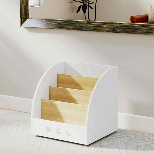 AIYAPLAY Estante Infantil para Brinquedos Organizador de Brinquedos de 4 Níveis com Compartimento Oculto para Quarto Infantil Sala de Jogos Creche 60x53x60 cm Branco e Madeira