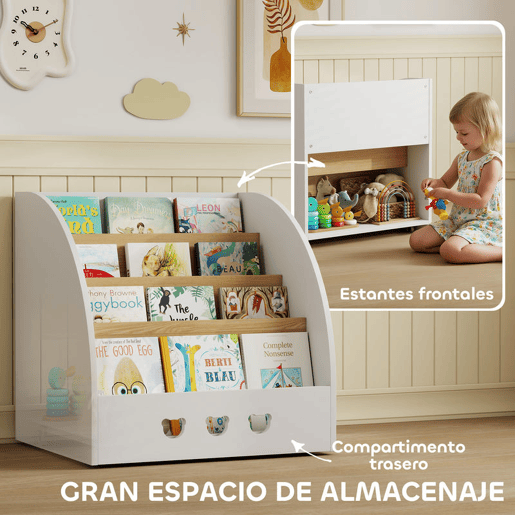 AIYAPLAY Estante Infantil para Brinquedos Organizador de Brinquedos de 4 Níveis com Compartimento Oculto para Quarto Infantil Sala de Jogos Creche 60x53x60 cm Branco e Madeira