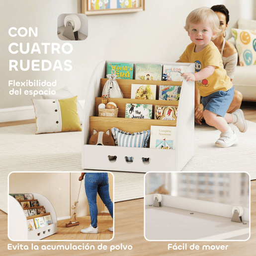 AIYAPLAY Estante Infantil para Brinquedos Organizador de Brinquedos de 4 Níveis com Compartimento Oculto para Quarto Infantil Sala de Jogos Creche 60x53x60 cm Branco e Madeira