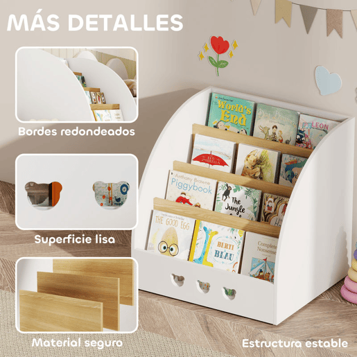 AIYAPLAY Estante Infantil para Brinquedos Organizador de Brinquedos de 4 Níveis com Compartimento Oculto para Quarto Infantil Sala de Jogos Creche 60x53x60 cm Branco e Madeira