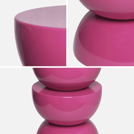 Mesa lateral o mesa de canto metal efeito brilhante, Coumba, Rosa, 32x32x46.5 cm