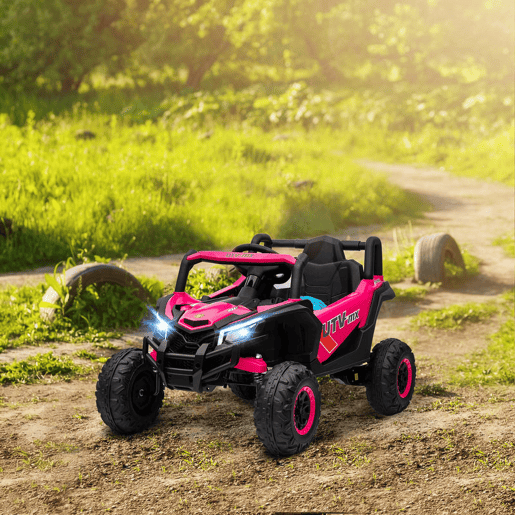 AIYAPLAY Carro Elétrico para Crianças 12V UTV com 2 Motores Controlo Remoto 2,4G Velocidade até 7 kmh Sistema de Suspensão Faróis USB para Crianças acima de 3 Anos 96x61x56 cm Rosa