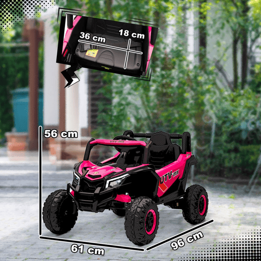 AIYAPLAY Carro Elétrico para Crianças 12V UTV com 2 Motores Controlo Remoto 2,4G Velocidade até 7 kmh Sistema de Suspensão Faróis USB para Crianças acima de 3 Anos 96x61x56 cm Rosa