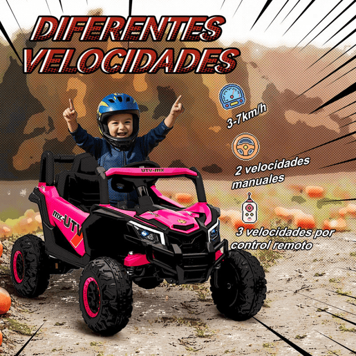 AIYAPLAY Carro Elétrico para Crianças 12V UTV com 2 Motores Controlo Remoto 2,4G Velocidade até 7 kmh Sistema de Suspensão Faróis USB para Crianças acima de 3 Anos 96x61x56 cm Rosa