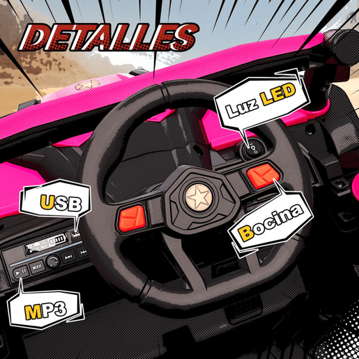 AIYAPLAY Carro Elétrico para Crianças 12V UTV com 2 Motores Controlo Remoto 2,4G Velocidade até 7 kmh Sistema de Suspensão Faróis USB para Crianças acima de 3 Anos 96x61x56 cm Rosa