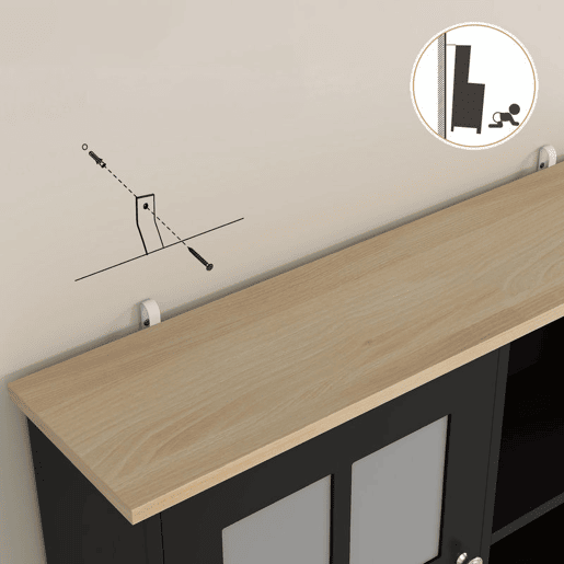 HOMCOM Armário de Cozinha com Prateleiras e Portas de Vidro Armário Alto de Cozinha para Pequenos Eletrodomésticos e Louças 80x37x183 cm Preto