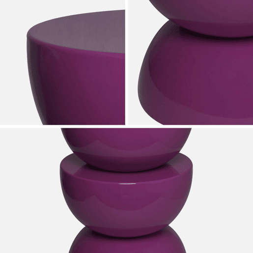 Mesa lateral o mesa de canto metal efeito brilhante, Coumba, Roxo, 32x32x46.5 cm