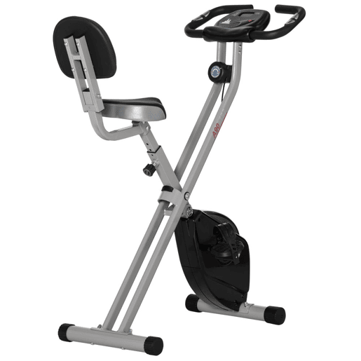 HOMCOM Bicicleta Estática Dobrável com 8 Níveis de Resistência Magnética Bicicleta Vertical com Volante de Inércia Ritmo Cardíaco Pulsómetro Assento Ajustável Carga 110 kg 43x97x109 cm Cinzento