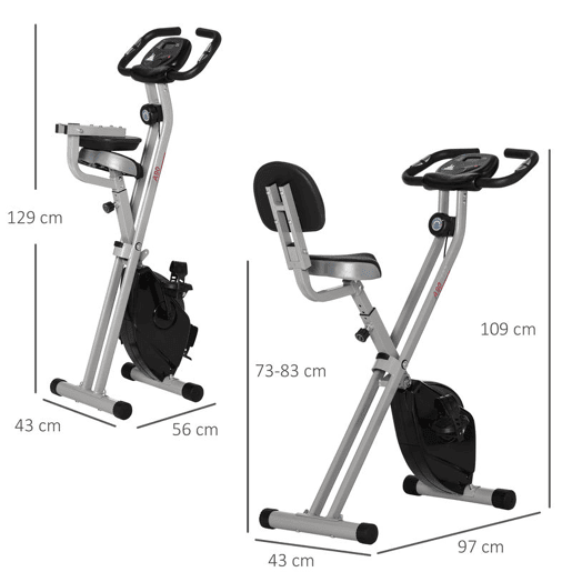 HOMCOM Bicicleta Estática Dobrável com 8 Níveis de Resistência Magnética Bicicleta Vertical com Volante de Inércia Ritmo Cardíaco Pulsómetro Assento Ajustável Carga 110 kg 43x97x109 cm Cinzento