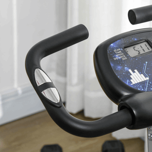 HOMCOM Bicicleta Estática Dobrável com 8 Níveis de Resistência Magnética Bicicleta Vertical com Volante de Inércia Ritmo Cardíaco Pulsómetro Assento Ajustável Carga 110 kg 43x97x109 cm Cinzento