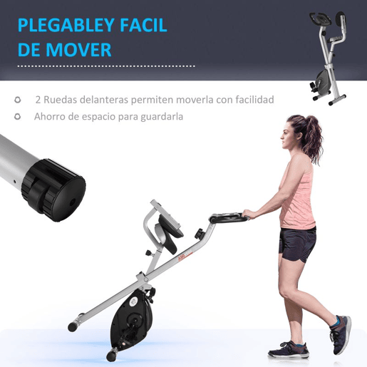 HOMCOM Bicicleta Estática Dobrável com 8 Níveis de Resistência Magnética Bicicleta Vertical com Volante de Inércia Ritmo Cardíaco Pulsómetro Assento Ajustável Carga 110 kg 43x97x109 cm Cinzento