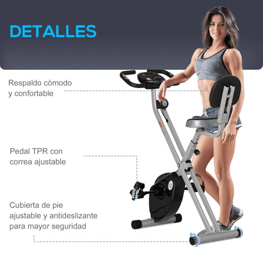 HOMCOM Bicicleta Estática Dobrável com 8 Níveis de Resistência Magnética Bicicleta Vertical com Volante de Inércia Ritmo Cardíaco Pulsómetro Assento Ajustável Carga 110 kg 43x97x109 cm Cinzento