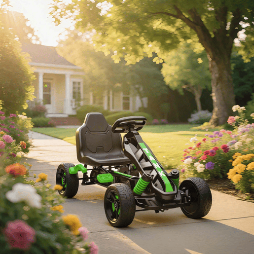 AIYAPLAY Kart a Pedais para Crianças a Partir dos 3 Anos Kart com Embraiagem Automática Travão Rodas Antiderrapantes em EVA e Estrutura Metálica Carga 50 kg 100x59x60,5 cm Verde