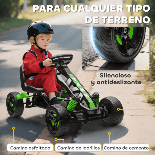 AIYAPLAY Kart a Pedais para Crianças a Partir dos 3 Anos Kart com Embraiagem Automática Travão Rodas Antiderrapantes em EVA e Estrutura Metálica Carga 50 kg 100x59x60,5 cm Verde