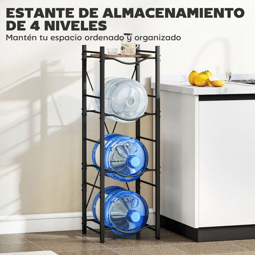 HOMCOM Suporte para Garrafões de Água de 4 Níveis Estante de Armazenamento para Garrafas de Água com Estrutura de Metal Reforçada para Cozinha Sala de Jantar Sala de Estar 34x34x105 cm Preto