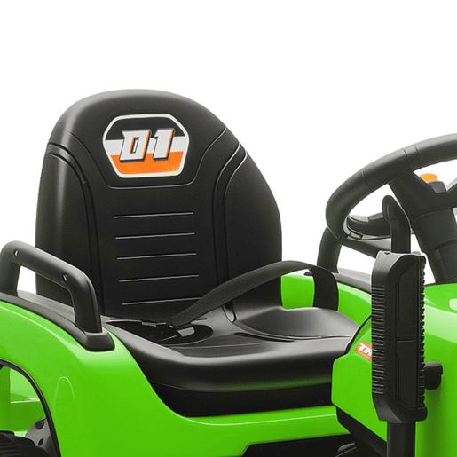AIYAPLAY Trator Elétrico para Crianças com Reboque Desmontável Bateria 12V Velocidade 3-5 kmh Controle Remoto 2,4G Música Buzina para Crianças de 3-8 Anos 139x58x55 cm Verde