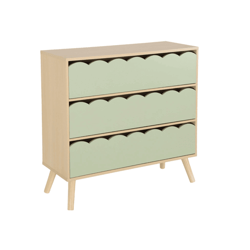 Cômoda infantil efeito madeira 3 gavetas Verde - 80x30x79 cm