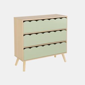 Cômoda infantil efeito madeira 3 gavetas Verde - 80x30x79 cm
