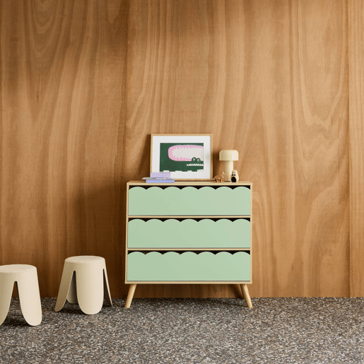 Cômoda infantil efeito madeira 3 gavetas Verde - 80x30x79 cm