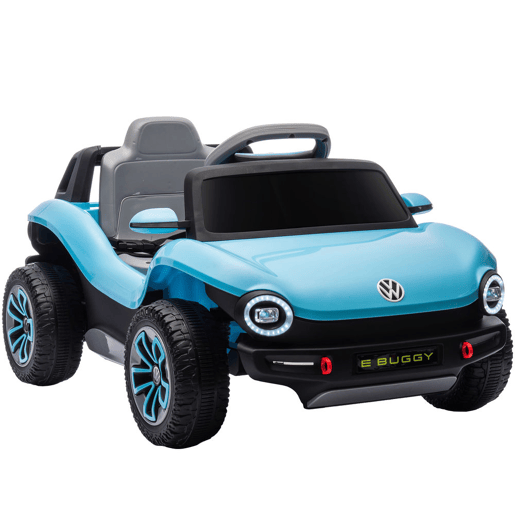 AIYAPLAY Carro Elétrico para Crianças acima de 3 Anos Volkswagen E-Buggy Bateria 12V com Controlo Remoto 2,4 G Rodas com Suspensão Faróis LED Música USB e Motor Duplo 98x56,5x47 cm Azul
