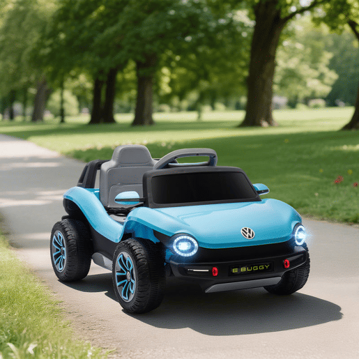 AIYAPLAY Carro Elétrico para Crianças acima de 3 Anos Volkswagen E-Buggy Bateria 12V com Controlo Remoto 2,4 G Rodas com Suspensão Faróis LED Música USB e Motor Duplo 98x56,5x47 cm Azul