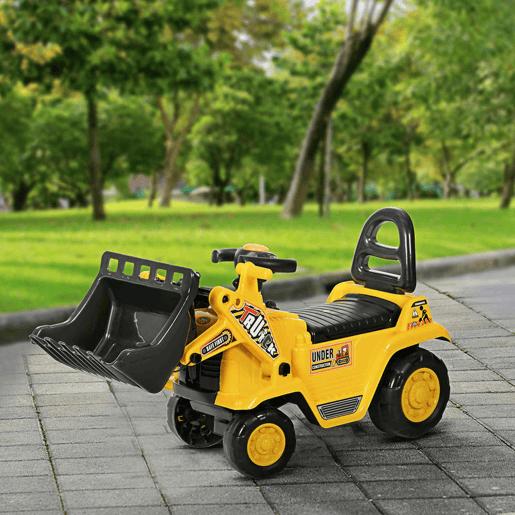HOMCOM Carro Andador para Crianças de 18 a 48 Meses Escavadora para Crianças com Pá Dianteira Buzina Volante e Compartimento Oculto sob o Assento Carga 30 kg 80x26,5x39 cm Amarelo