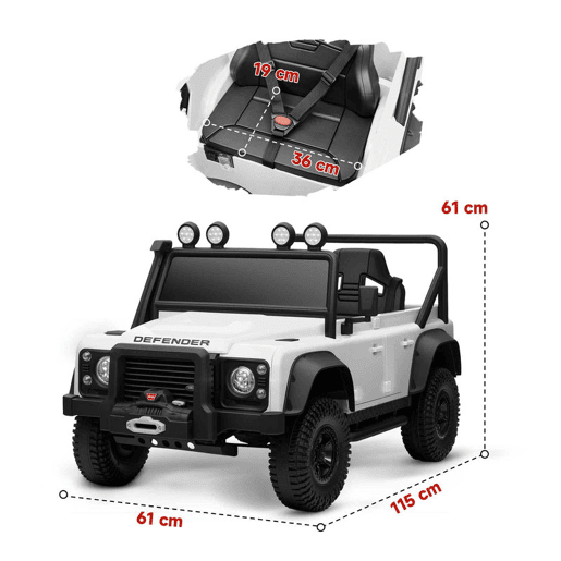 AIYAPLAY Carro Elétrico para Crianças com Licença Land Rover 12V Carro a Bateria Infantil com Controlo Remoto Sistema de Suspensão USB MP3 Velocidade Ajustável Faróis 115x61x61 cm Branco