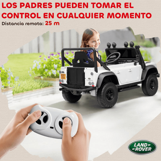 AIYAPLAY Carro Elétrico para Crianças com Licença Land Rover 12V Carro a Bateria Infantil com Controlo Remoto Sistema de Suspensão USB MP3 Velocidade Ajustável Faróis 115x61x61 cm Branco