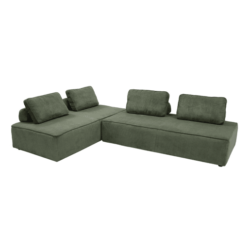 Sofá modular em tecido veludo canelado de 4 lugares, Lao, Verde, 180x90x78 cm