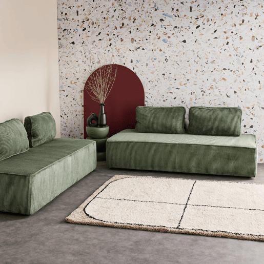 Sofá modular em tecido veludo canelado de 4 lugares, Lao, Verde, 180x90x78 cm