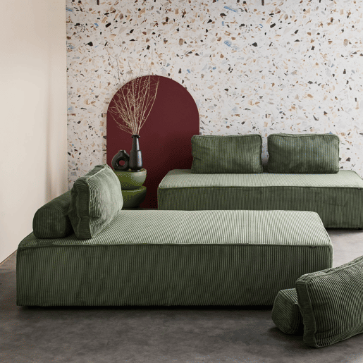 Sofá modular em tecido veludo canelado de 4 lugares, Lao, Verde, 180x90x78 cm